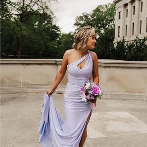 Johnathan Kayne One-Shoulder Light Blue Dress